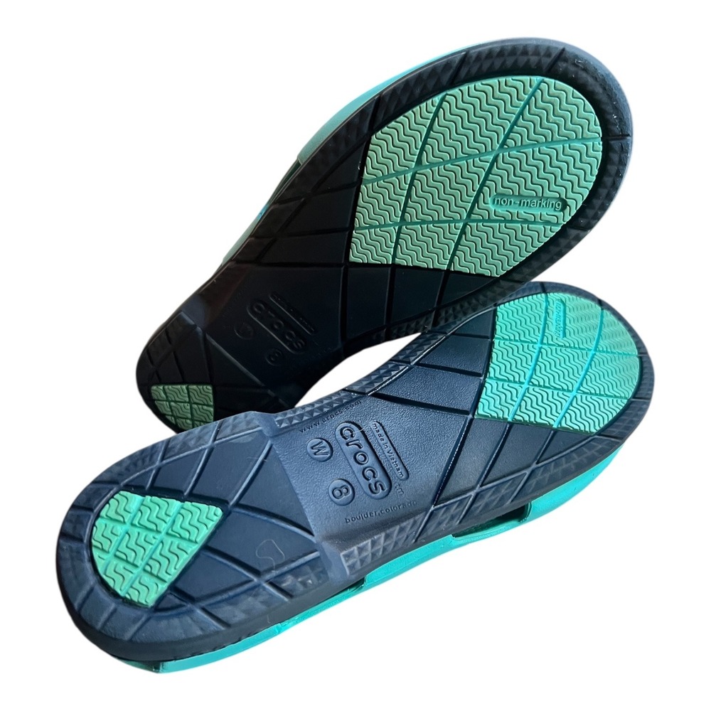 Crocs Women's Shoes Sz 8 Turquoise Blue Yellow Boat Shoes Slip On Comfort - Picture 5 of 10